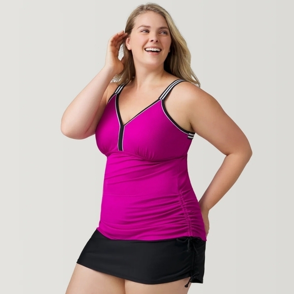 Free Country Women's Magenta Plus Size Track Stripe Tankini Size xxl - Picture 1 of 14